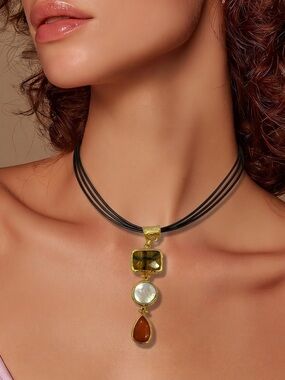 Boho Chic Coachella Festival Necklace with Natural Stones Pearl 24K Plated
